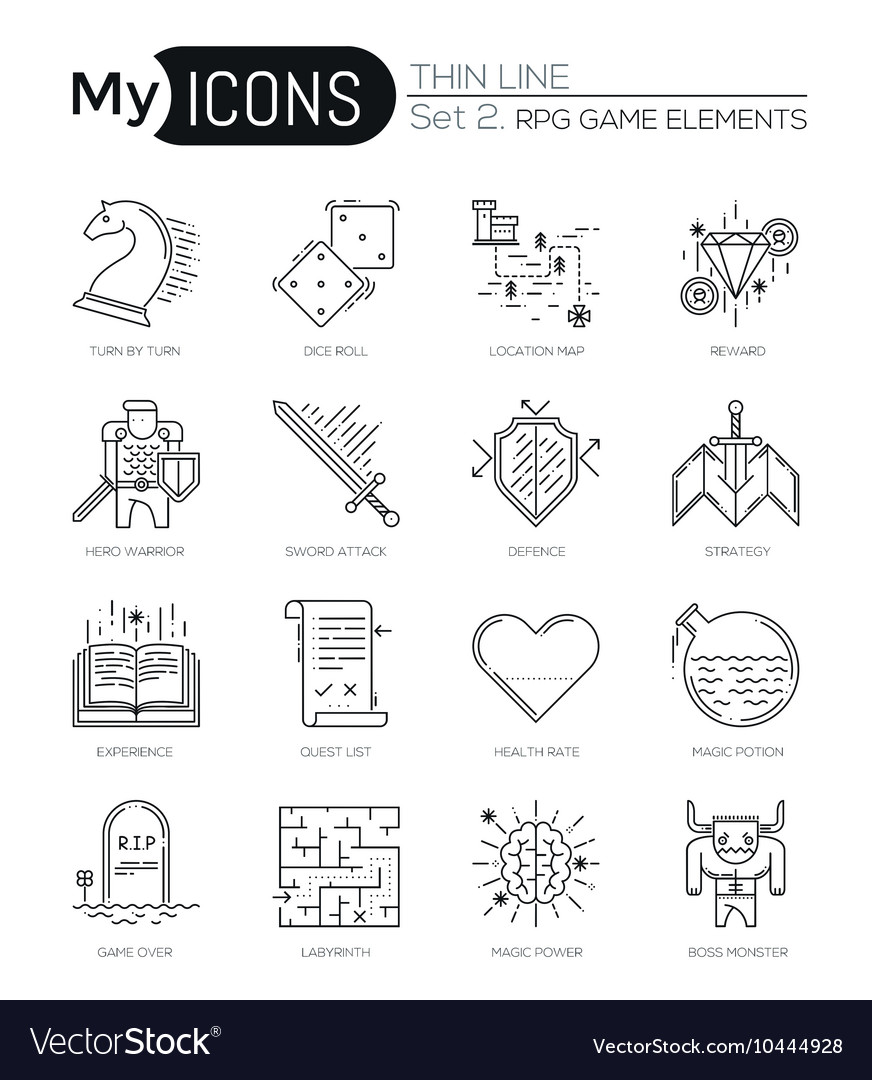 Modern thin line icons set of classic game objects