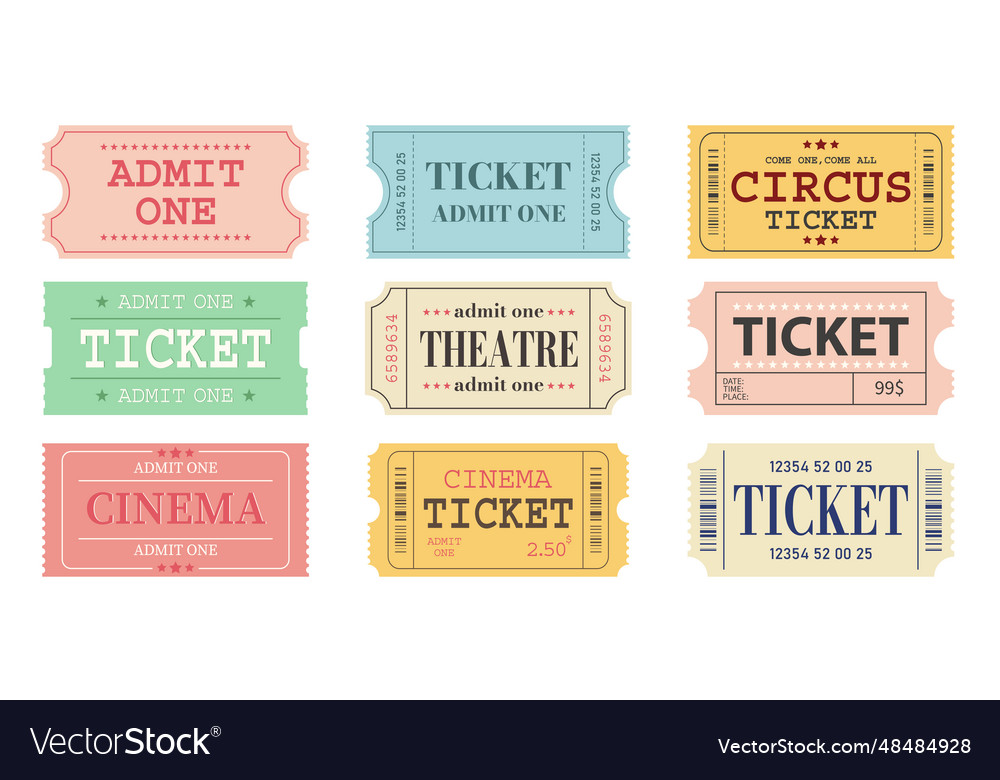 Set of admit one tickets template ticket Vector Image