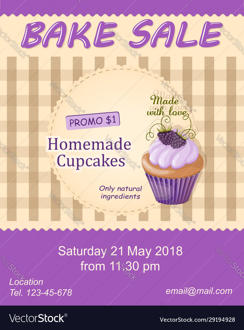 Violet bake sale promotion flyer with cupcake Vector Image For Bake Sale Flyer Template Free