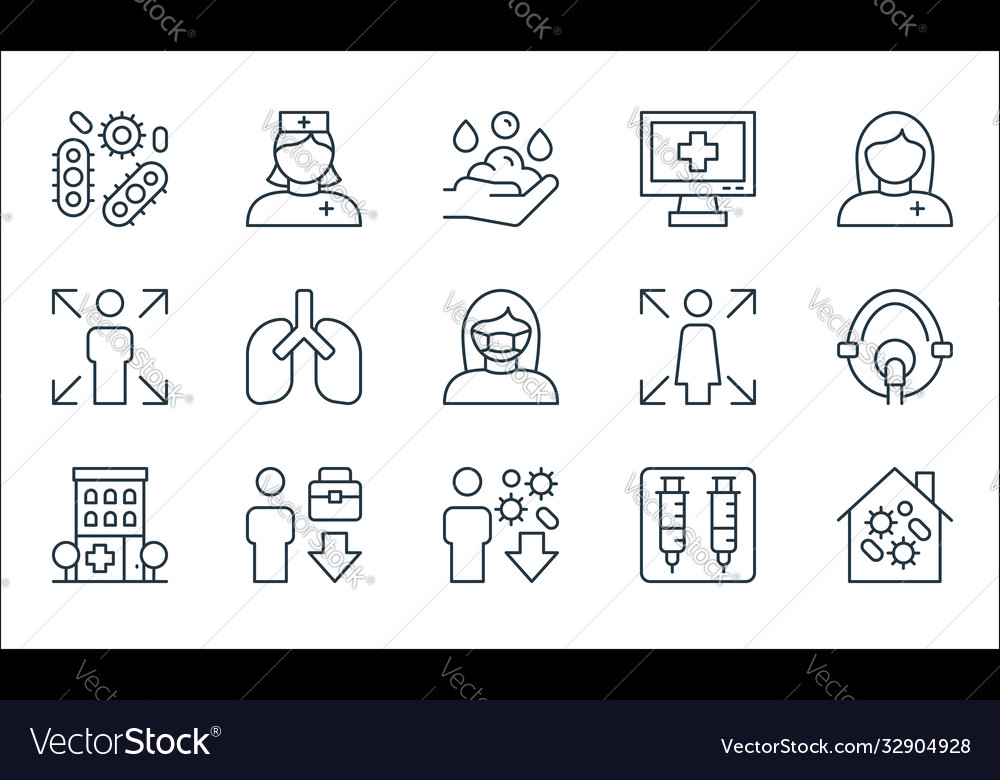 Virus line icons linear set quality vector image Virus line icons linear set quality