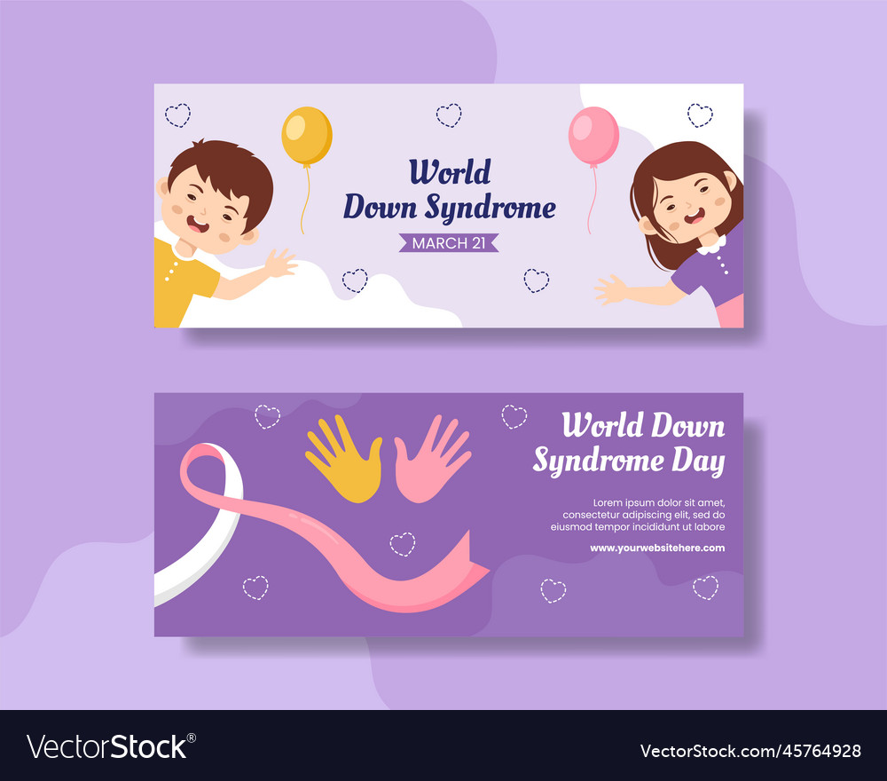 World Down Syndrome Day Horizontal Banner Flat Vector Image