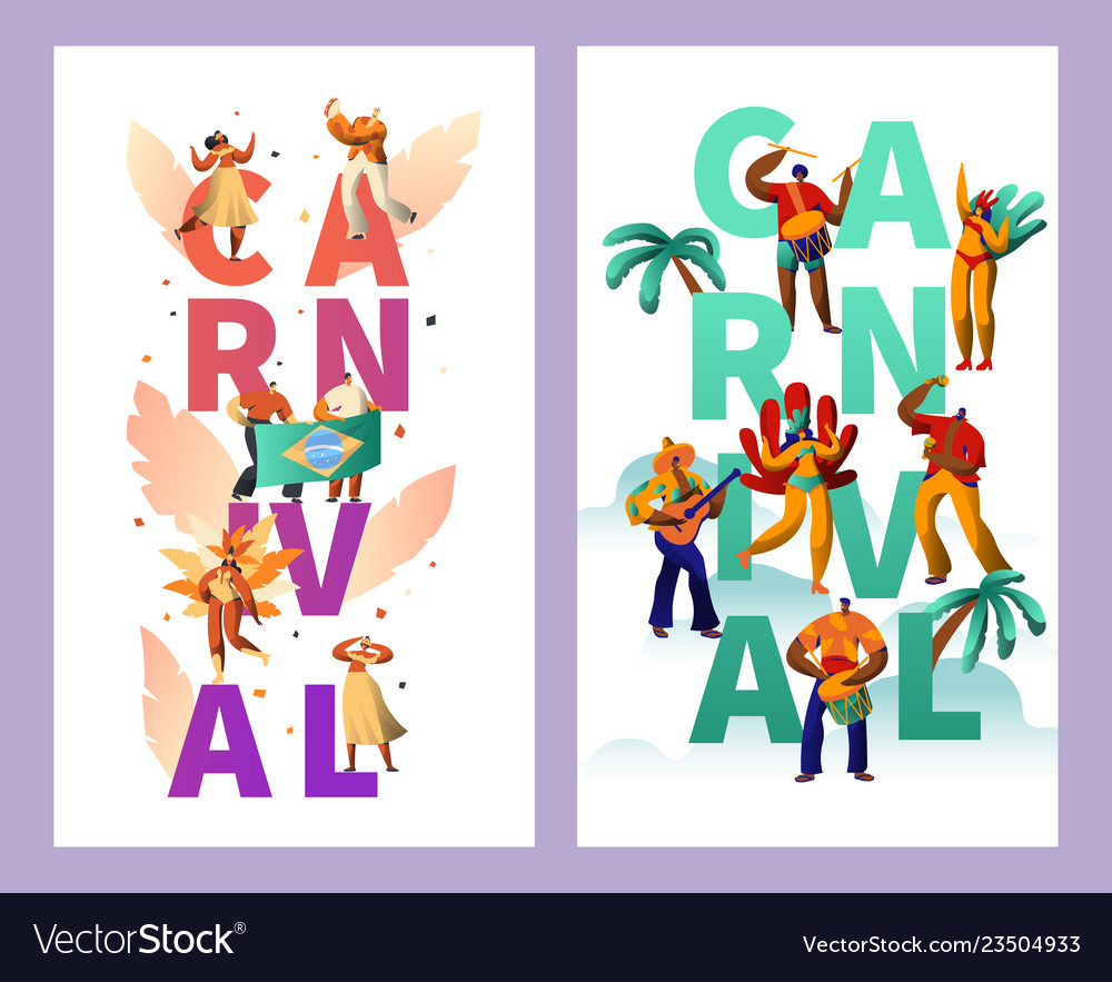 Brazilian carnival character typography poster set