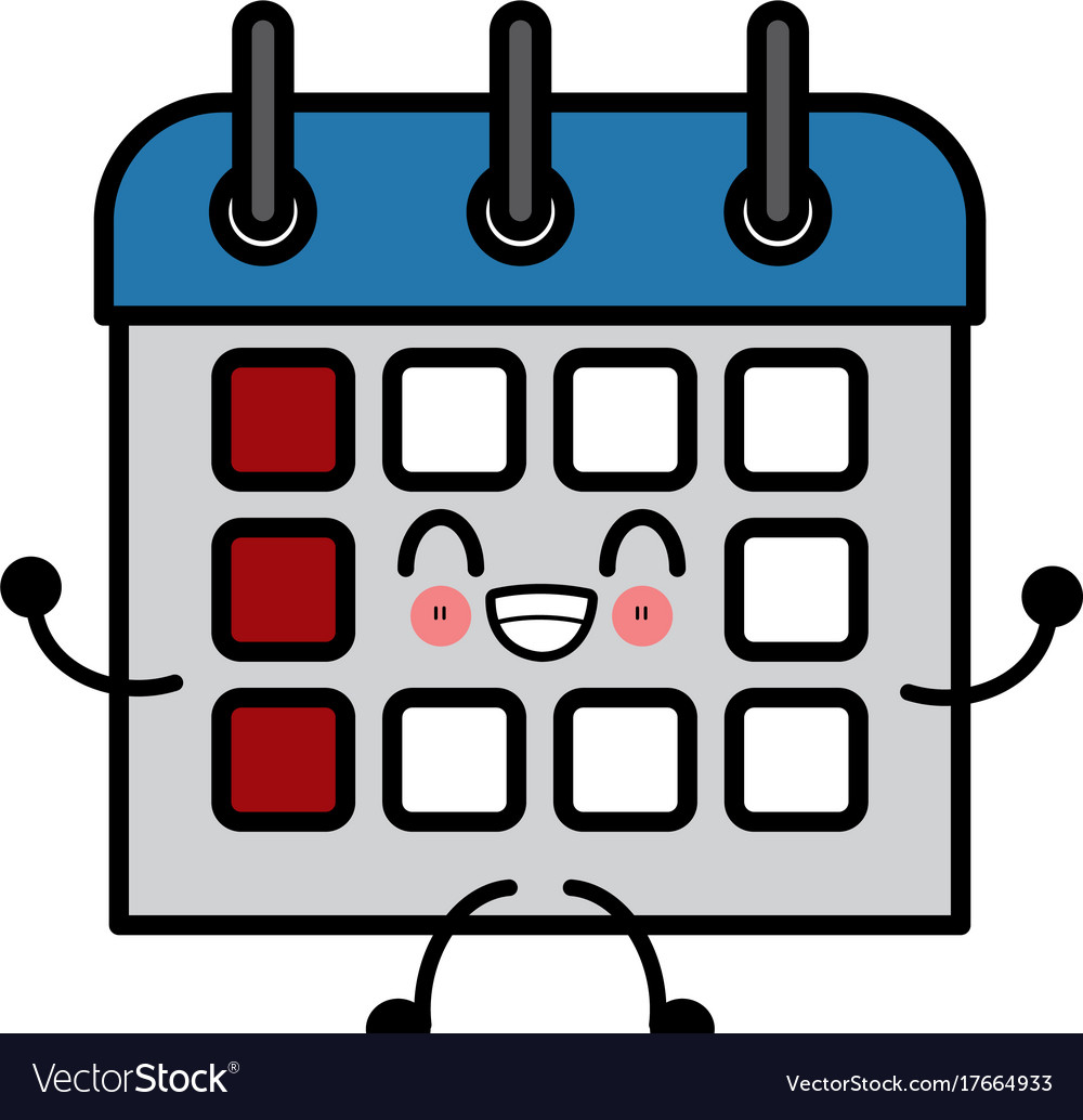 Calendar event date cute kawaii cartoon Royalty Free Vector