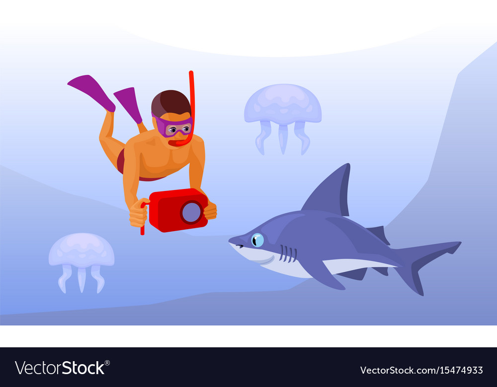 Free Diver With Waterproof Camera Cartoon Vector Image