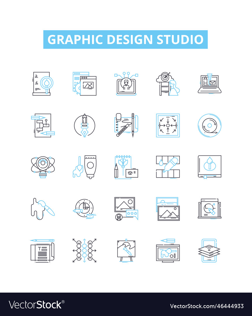 Graphic design studio line icons set