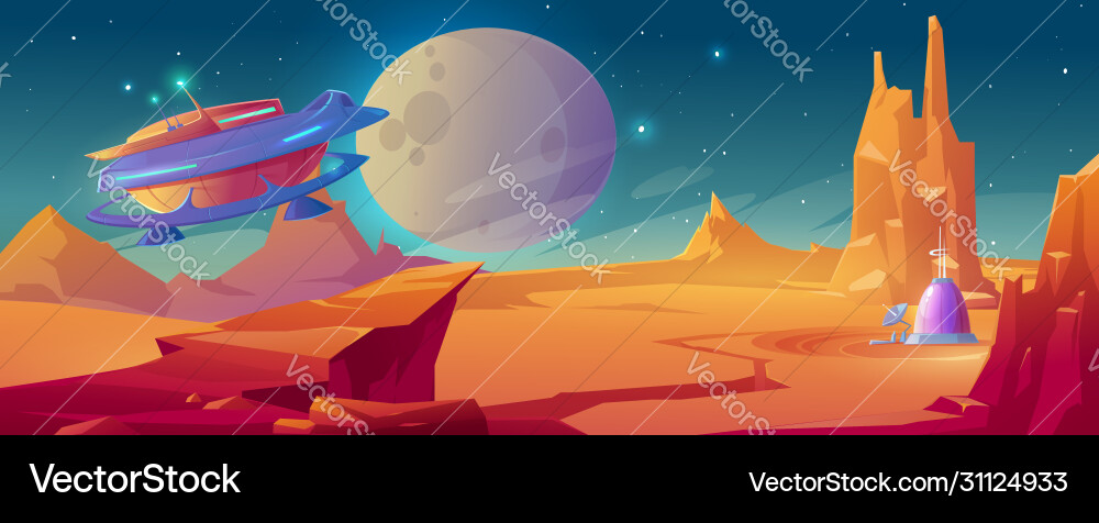 Landscape planet mars with colony base Royalty Free Vector