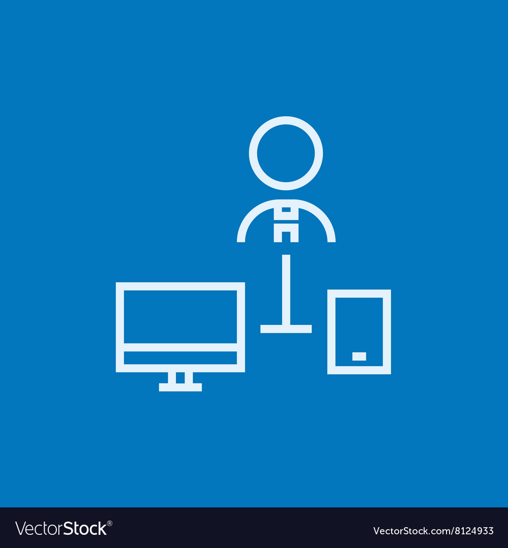 Man linked with computer and phone line icon Vector Image