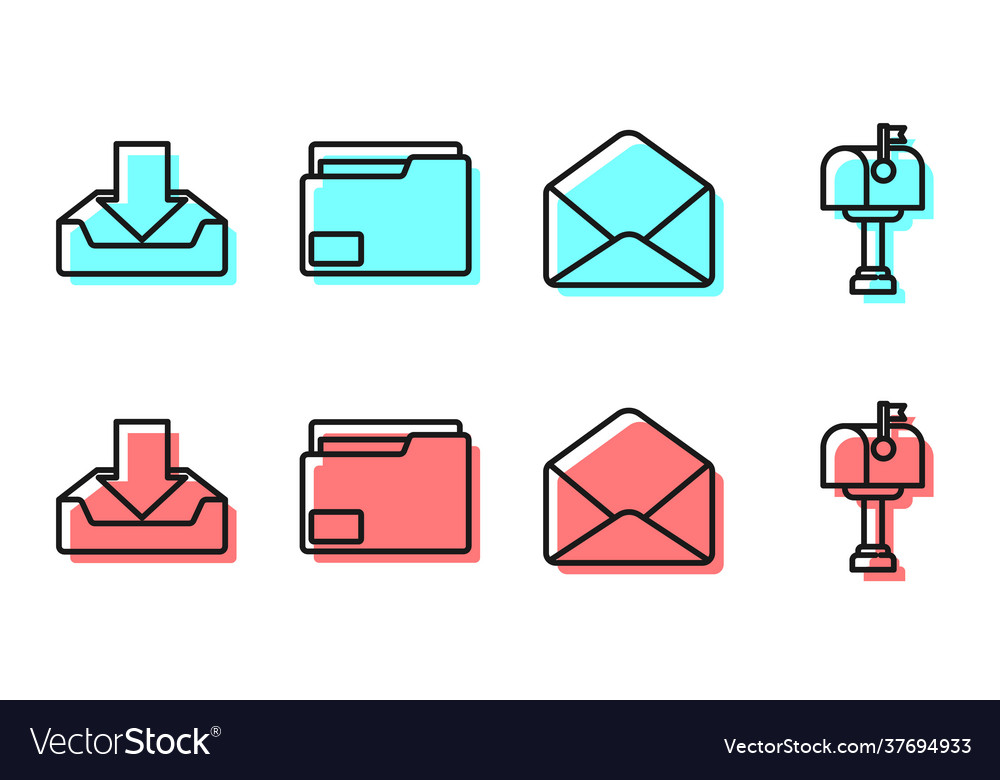 Set line envelope download inbox document folder vector image Set line envelope download inbox document folder