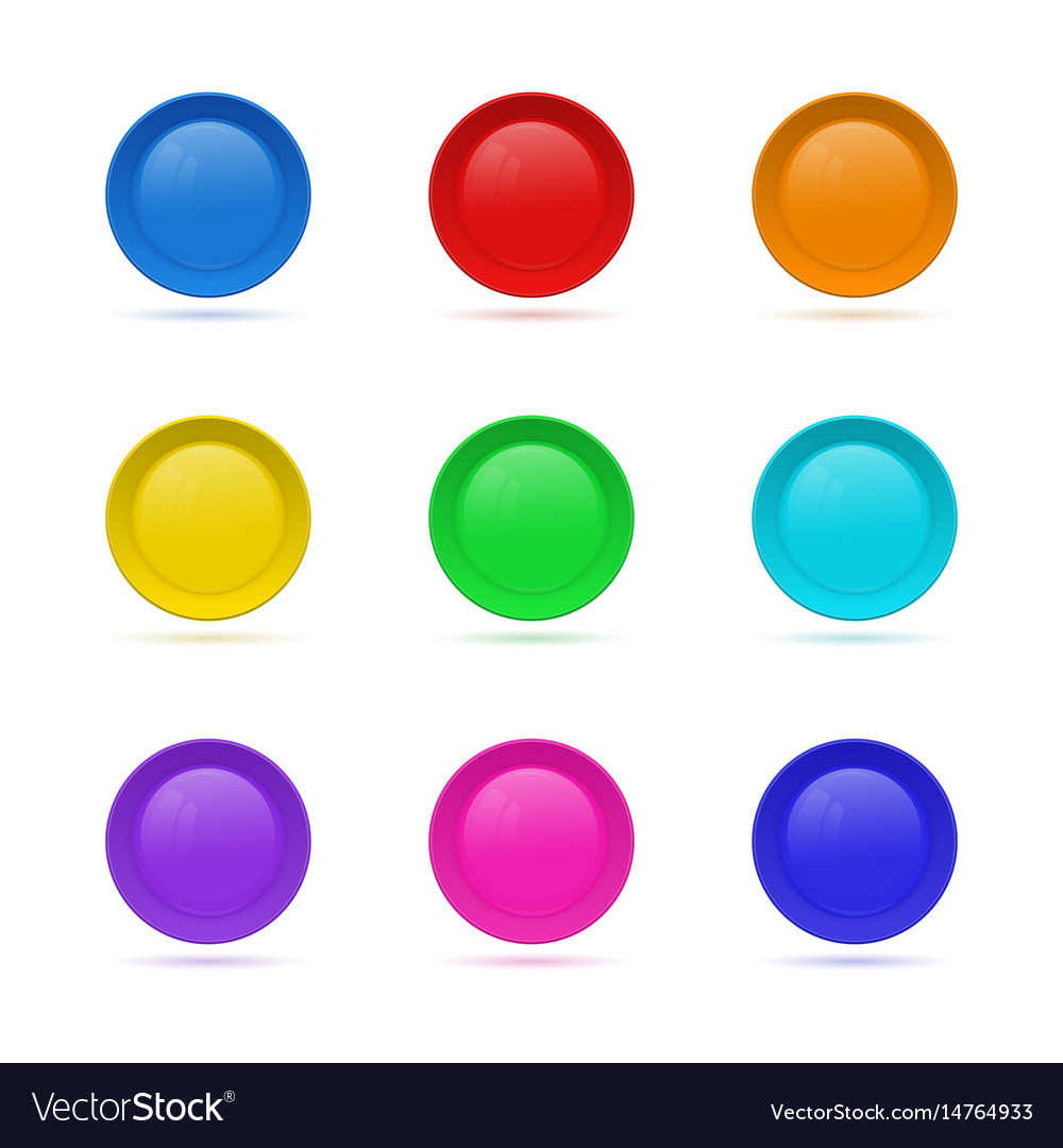 Set Of Blank Round Button For Website 3D Glass Vector Image