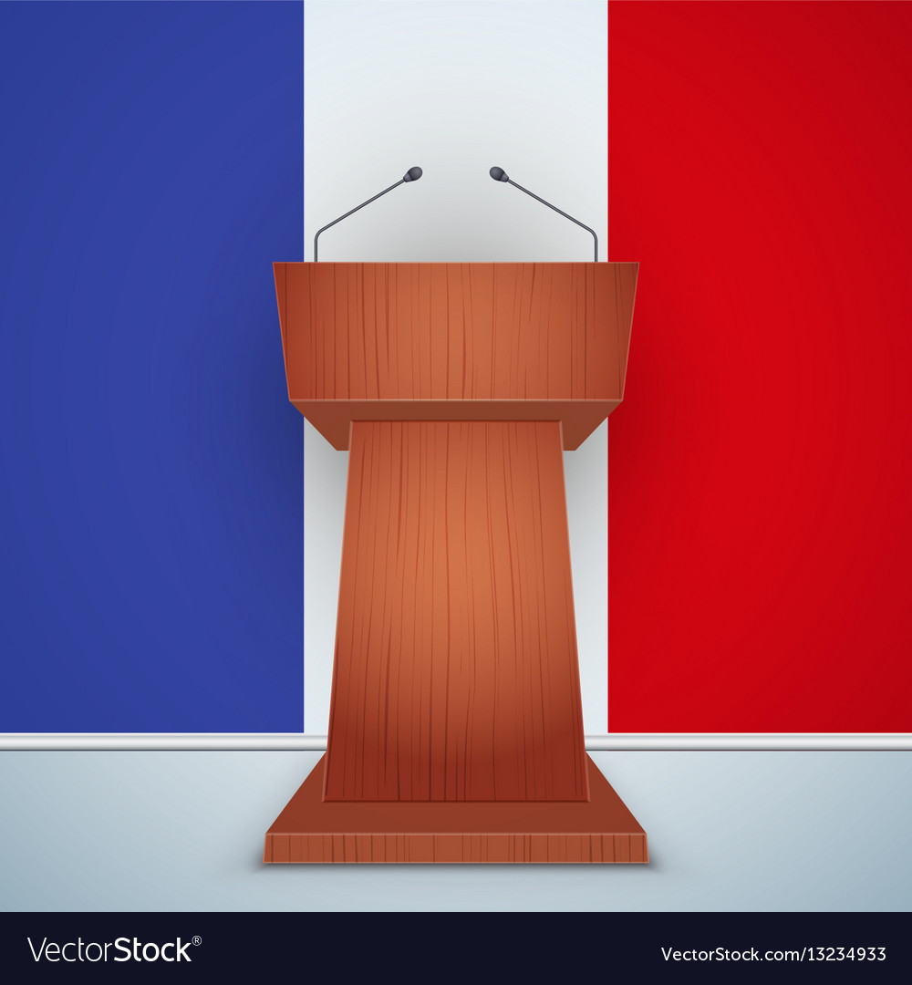 Wooden podium tribune with french flag