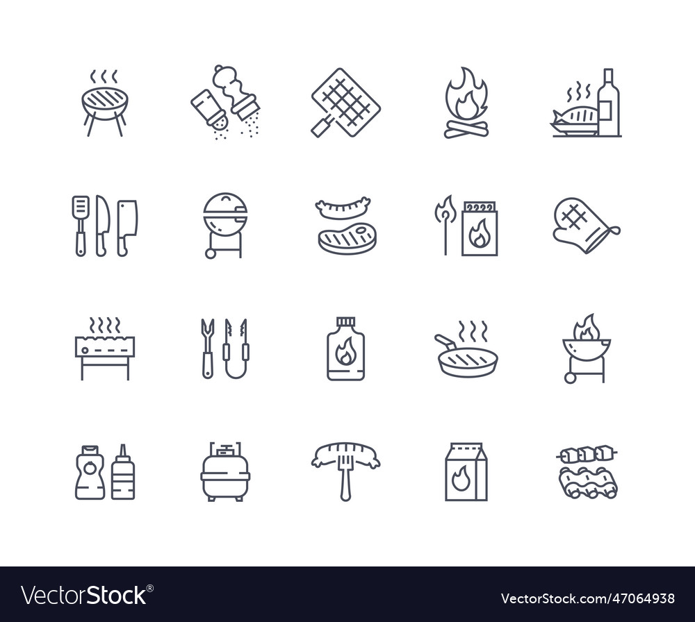 Barbecue icons outline set Royalty Free Vector Image