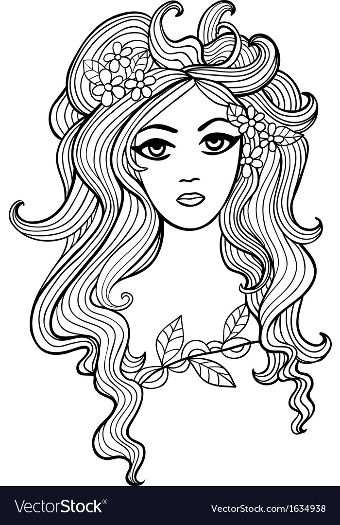 Black and white outline girl for your design Vector Image