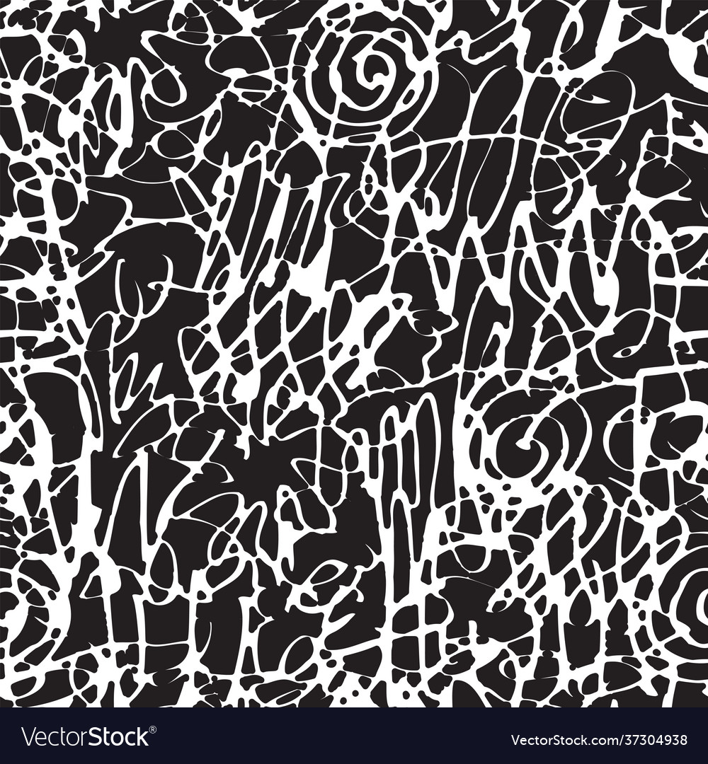 Black white seamless pattern with abstract doodles