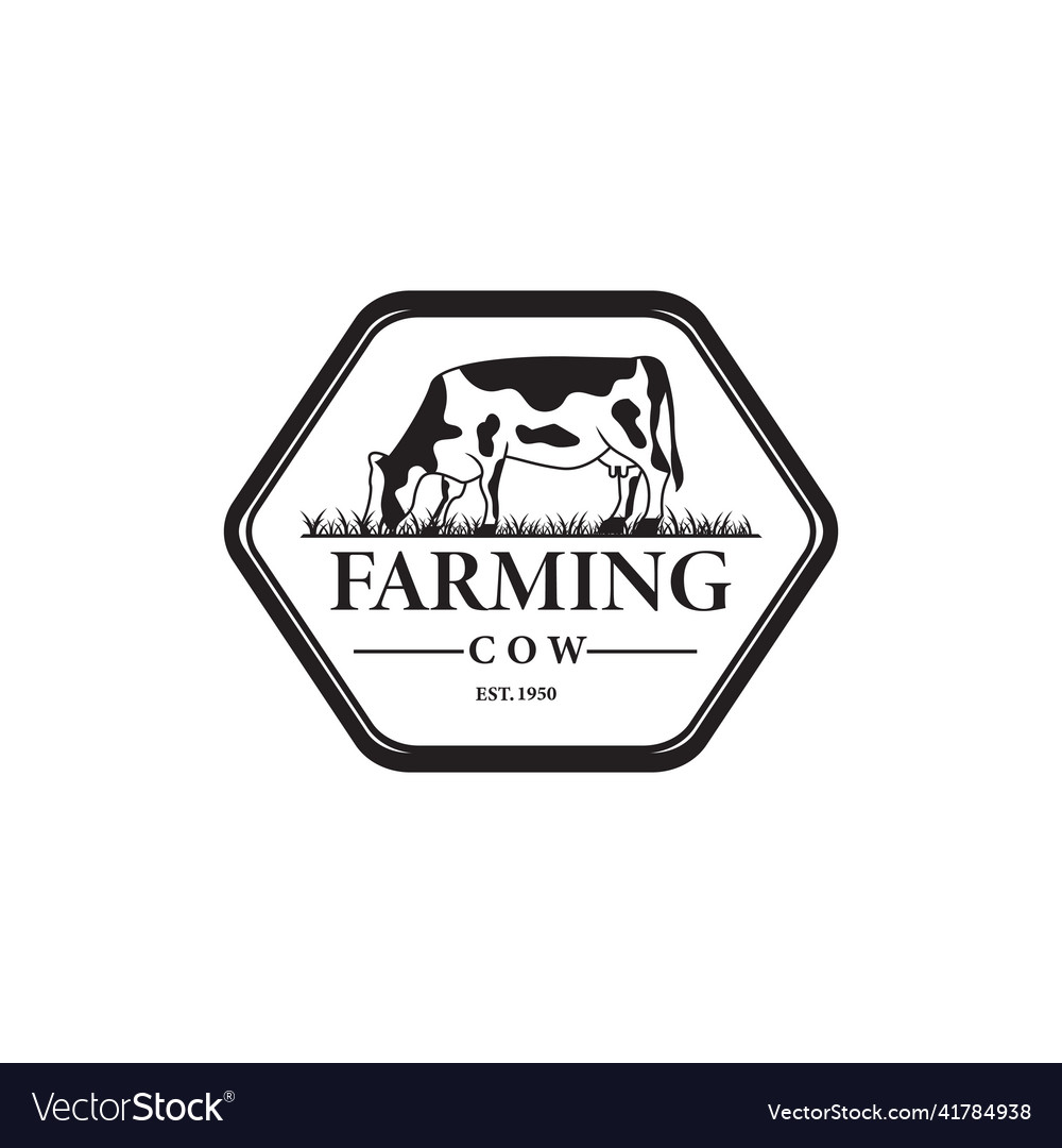 Cow family farm vintage hexagon logo