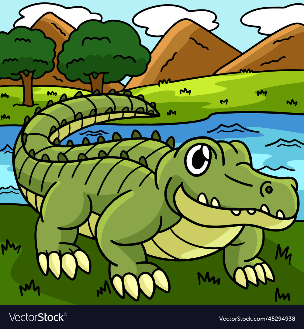 Crocodile marine animal colored cartoon Royalty Free Vector