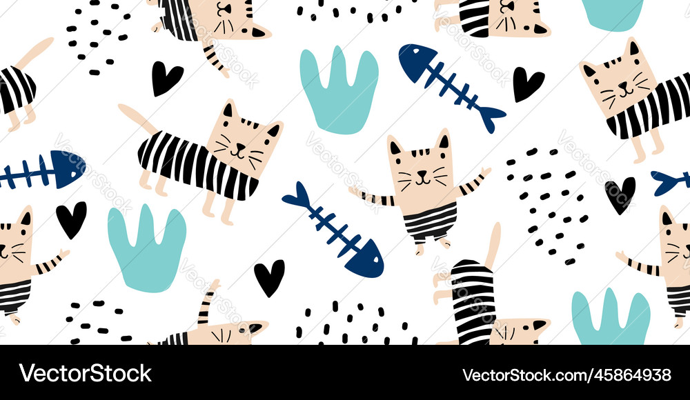 Cute cats colorful seamless pattern background Vector Image