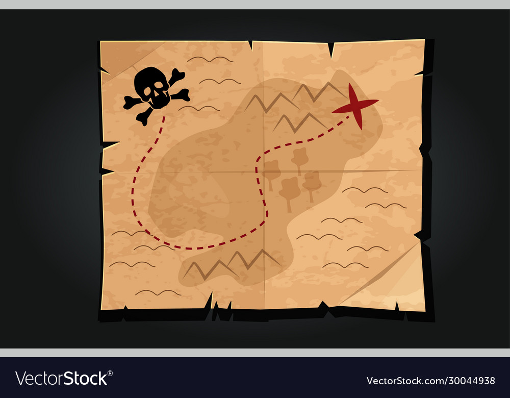 Pirate cartoon vintage paper treasure map