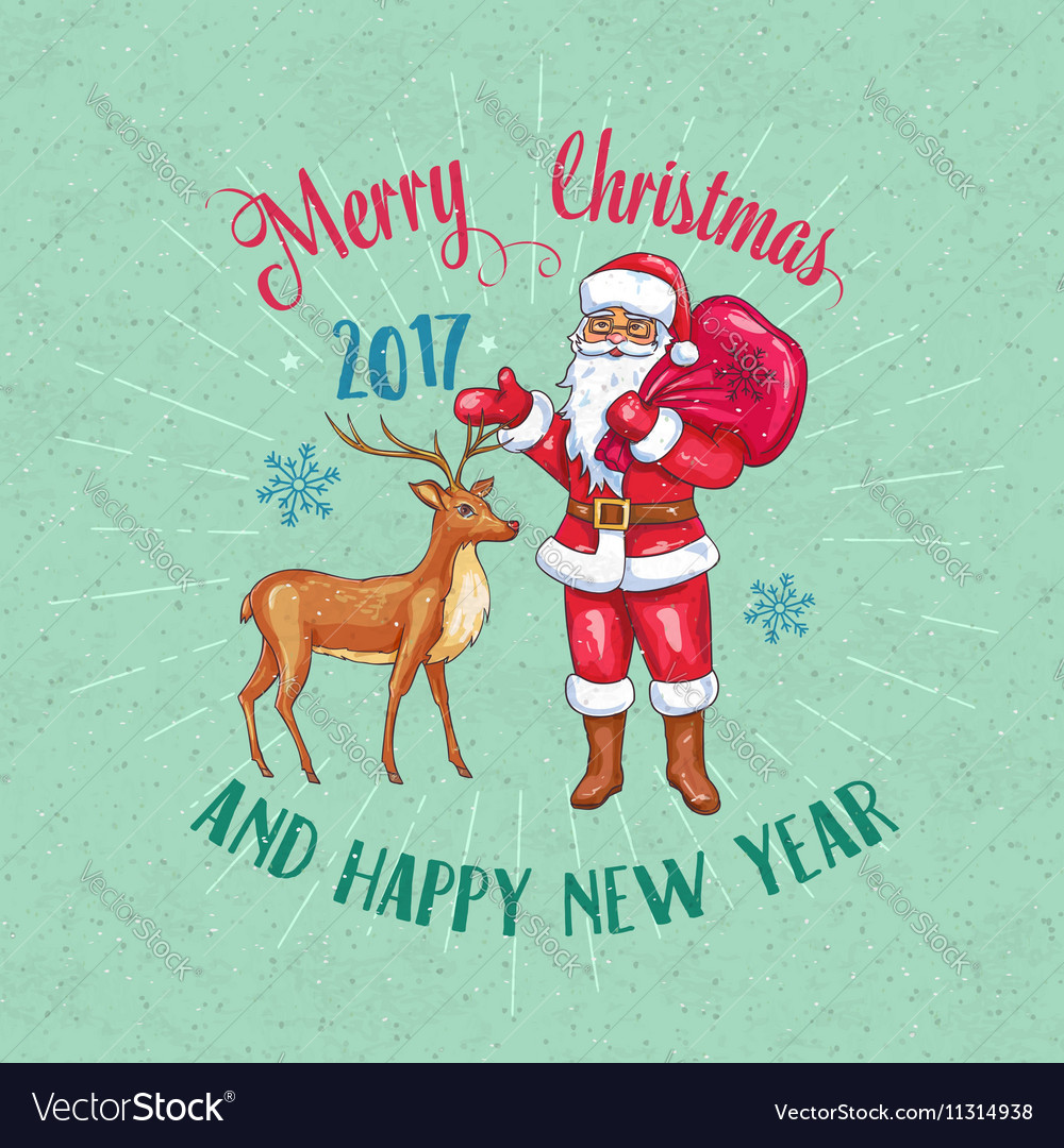 retro christmas poster with santa claus and deer retro christmas poster
