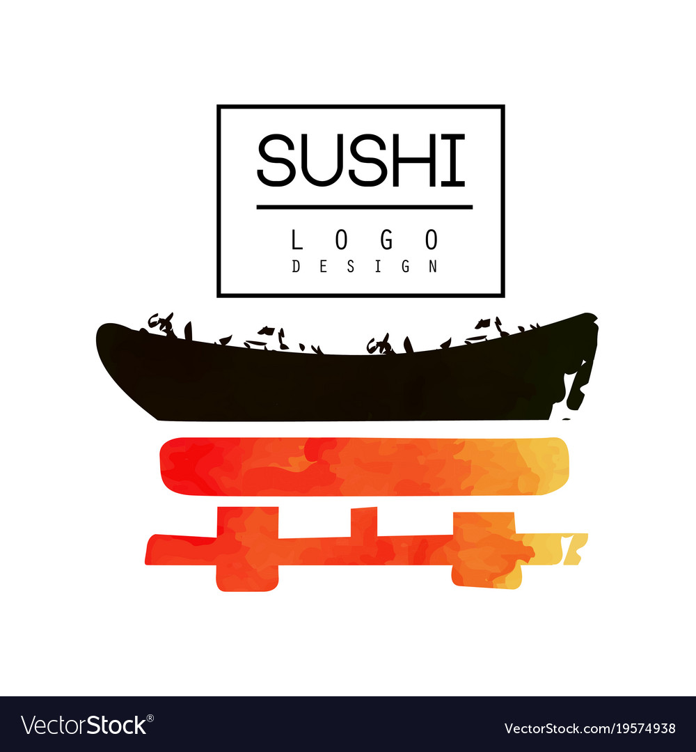 Sushi logo design japanese food label watercolor