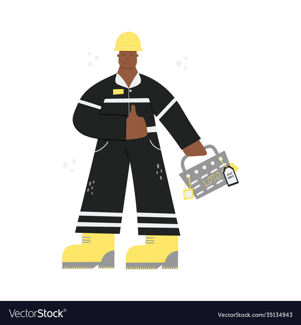 Black factory industrial worker with loto box