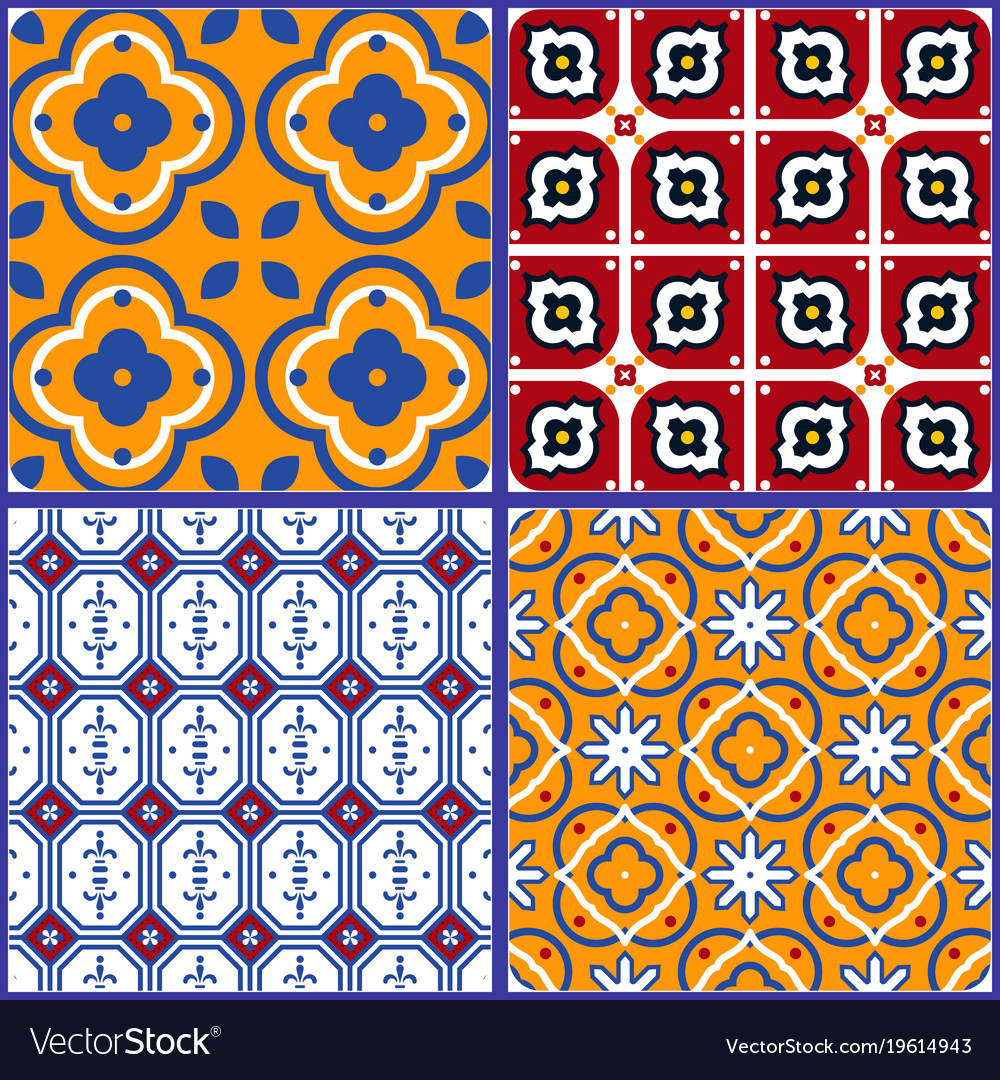 Blue and yellow spanish seamless ceramic tile Vector Image