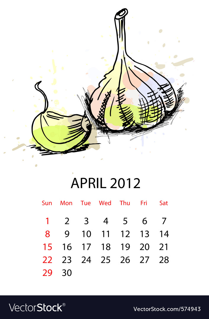 Calendar with vegetables for 2012 april