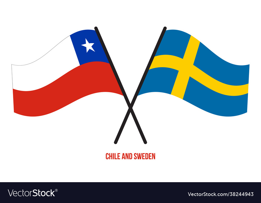 Chile and sweden flags crossed waving flat