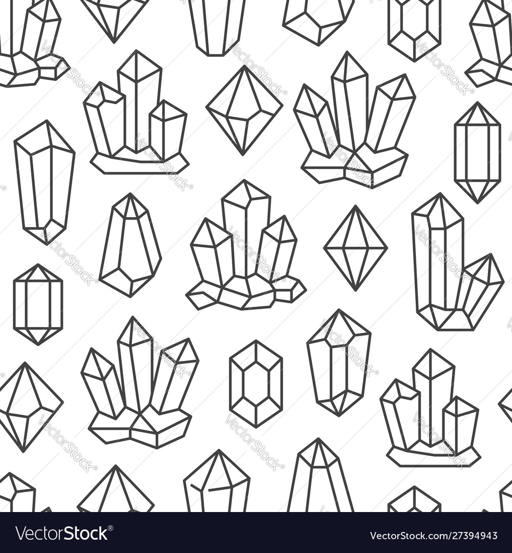 Crystal seamless pattern with line gemstone icons vector image Crystal seamless pattern with line gemstone icons