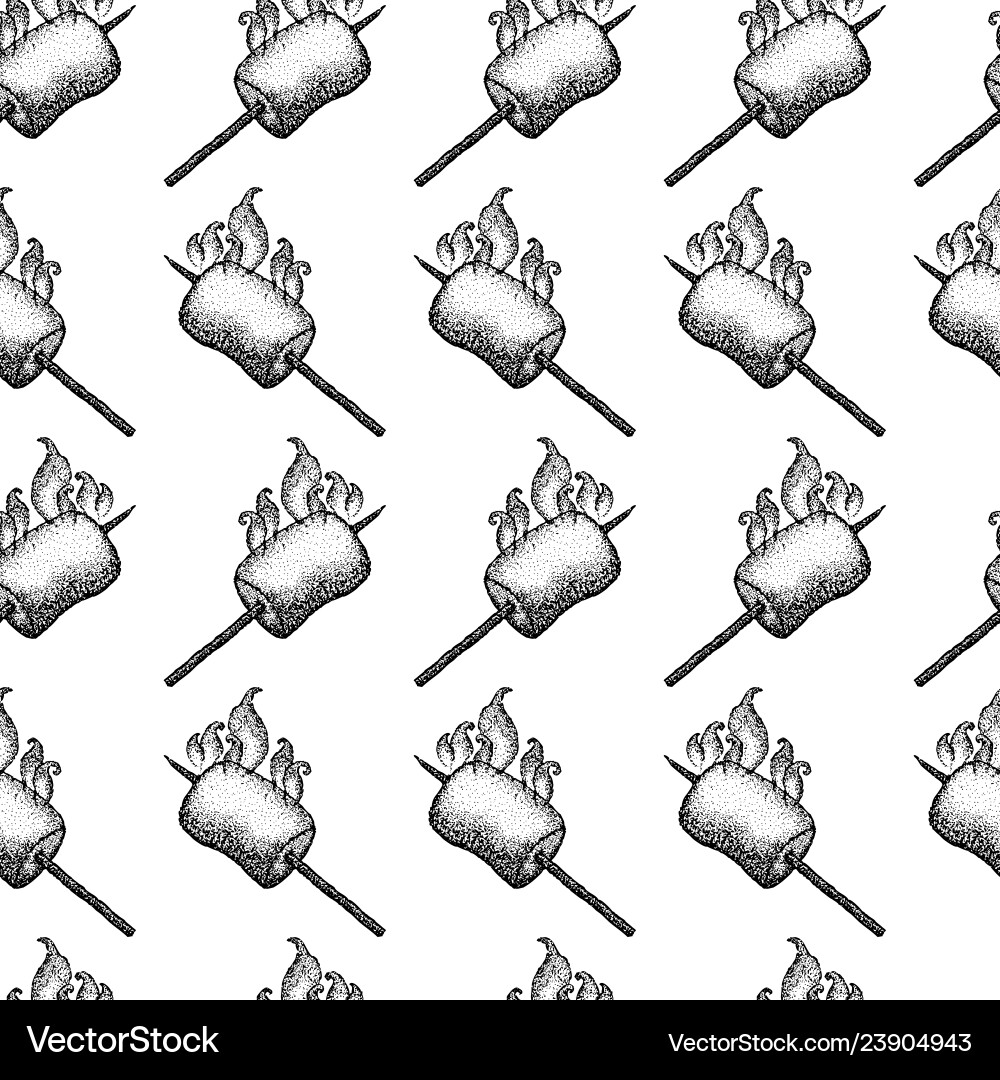 Dotwork marshmallow fire seamless pattern Vector Image