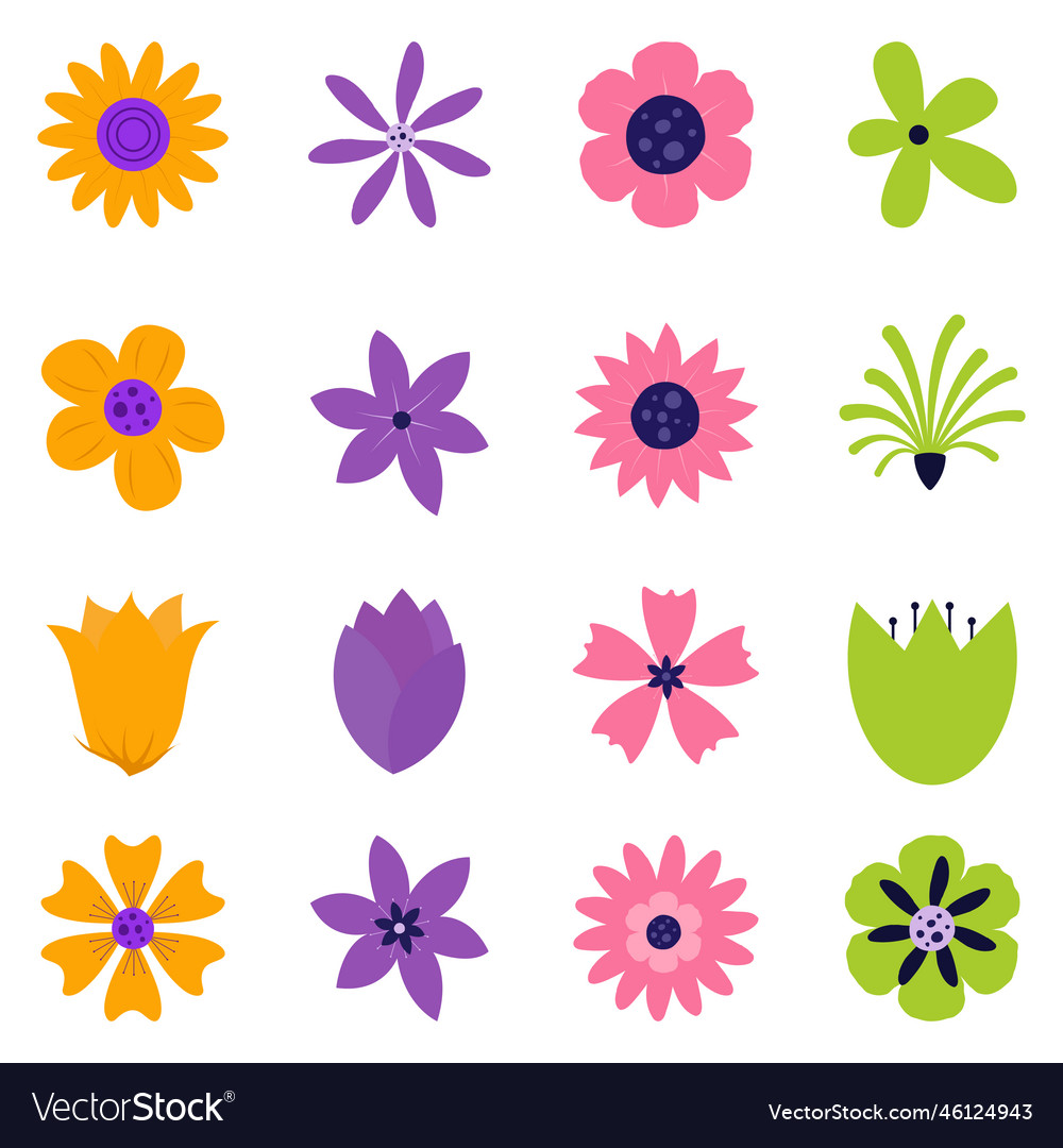 Flat flower collection spring art prints Vector Image