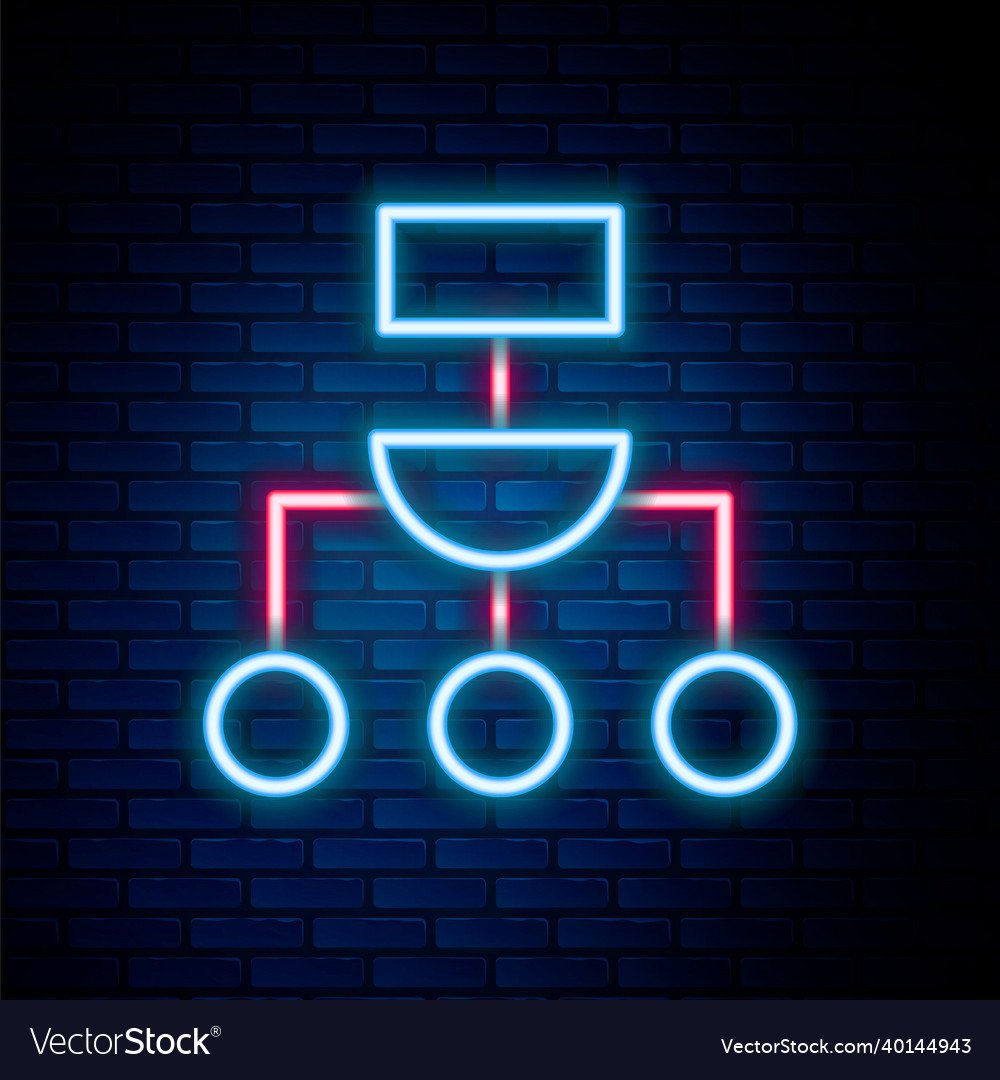 Glowing neon line algorithm icon isolated on brick vector image Glowing neon line algorithm icon isolated on brick
