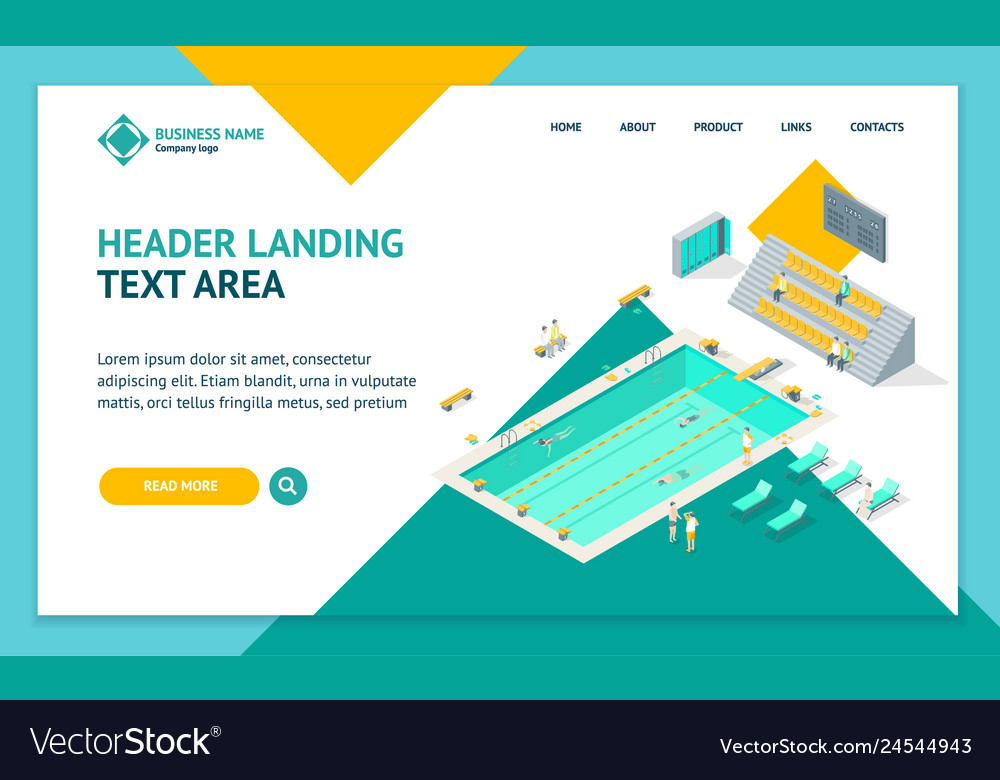 Indoors swimming pool landing web page template vector image Indoors swimming pool landing web page template