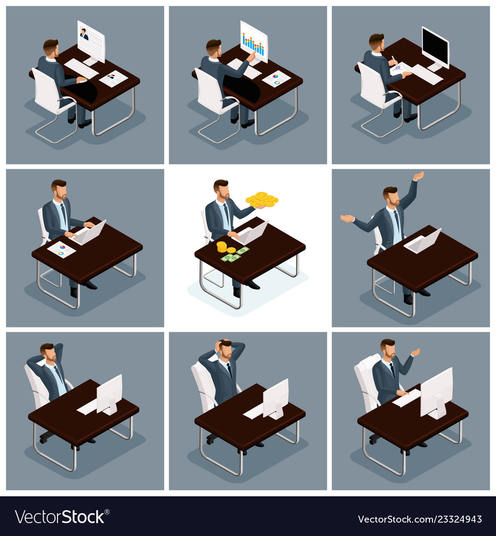 Isometric businessmen joy making money