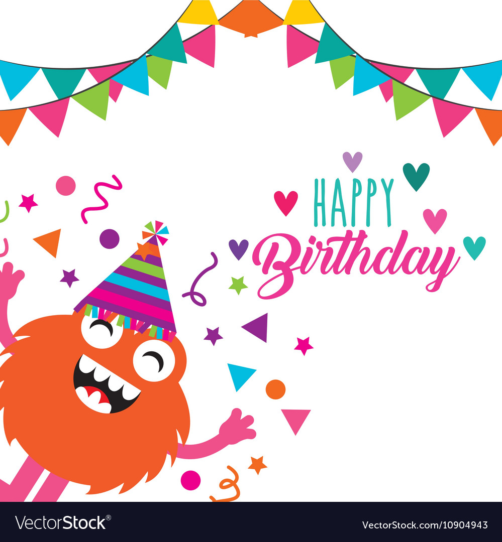 Monster characters in birthday party Royalty Free Vector