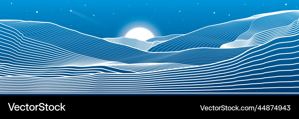 Night landscape mountains outline Royalty Free Vector Image