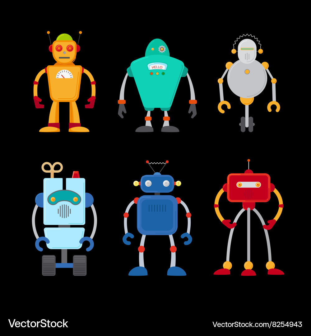 Retro robot set Royalty Free Vector Image - VectorStock