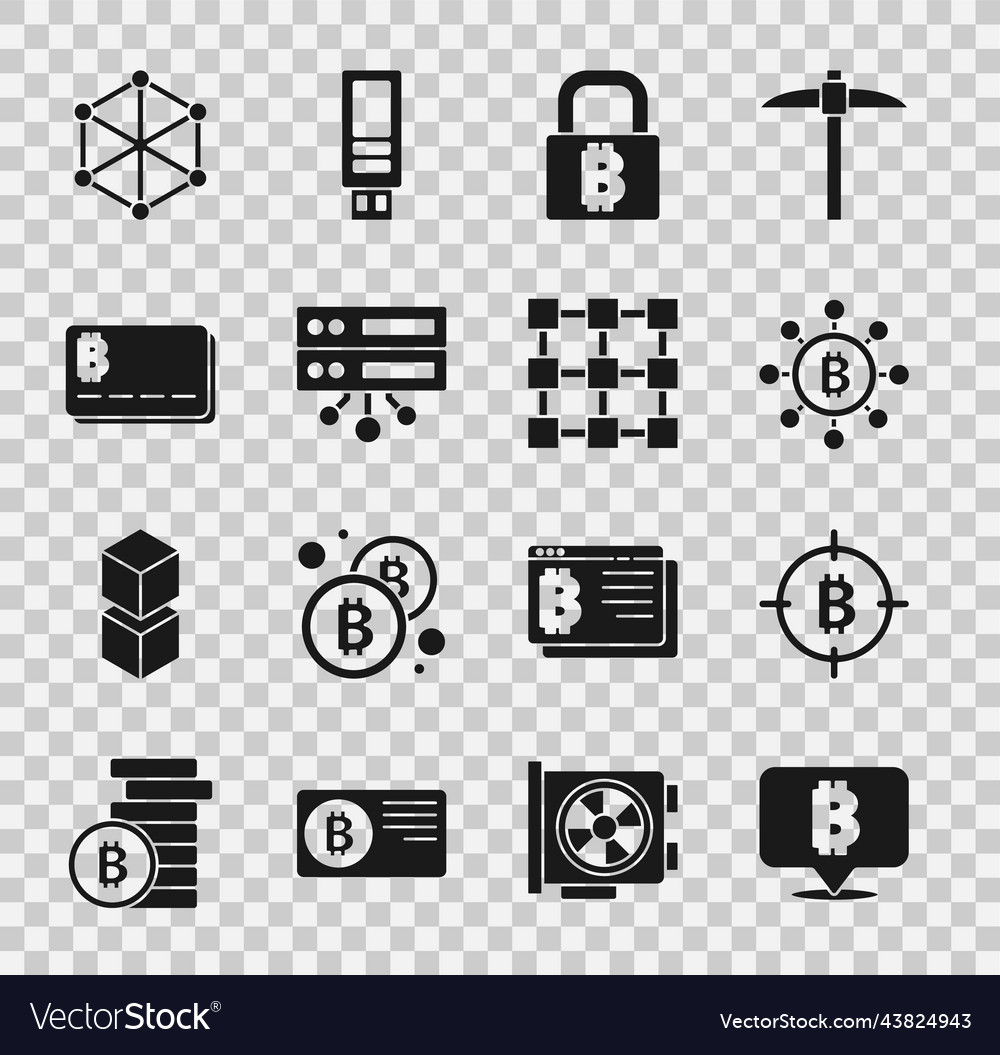 Set bitcoin the target blockchain technology vector image Set bitcoin the target blockchain technology