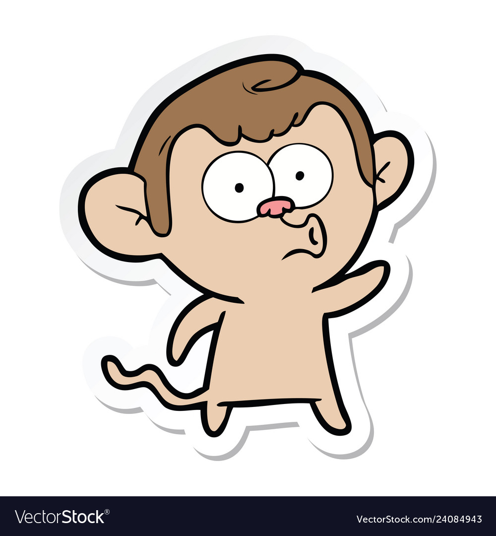 Sticker of a cartoon hooting monkey Royalty Free Vector