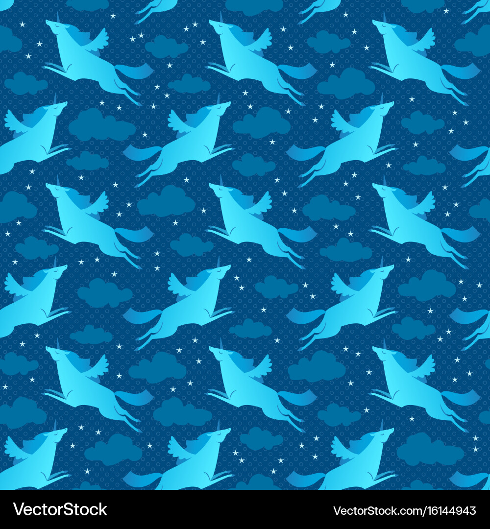 Unicorns blue seamless pattern Royalty Free Vector Image