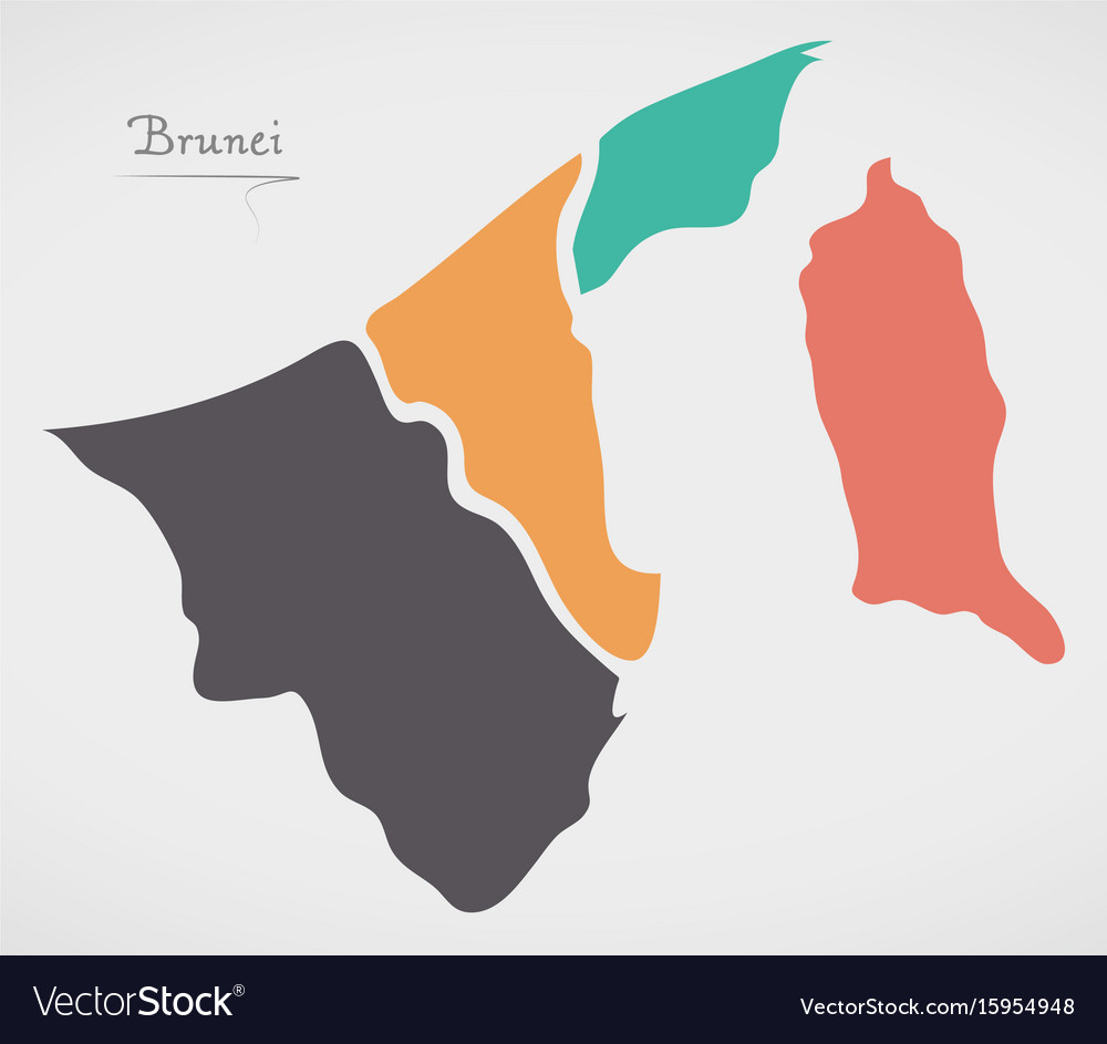 Brunei map with states and modern round shapes Vector Image