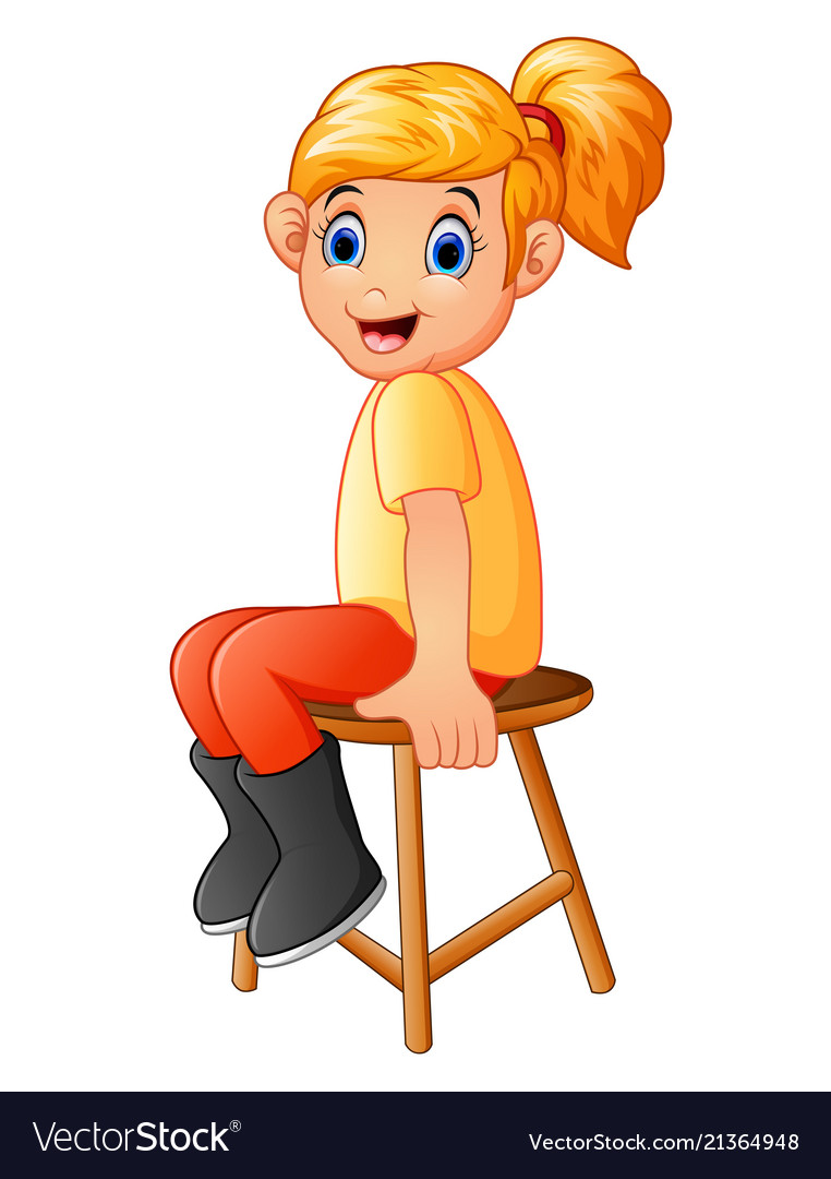 Vector Royalty the Free sit Cartoon wood Image on girl chair