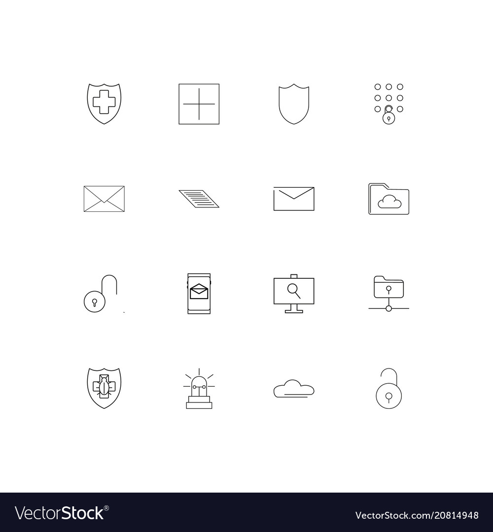 Cyber security linear thin icons set outlined