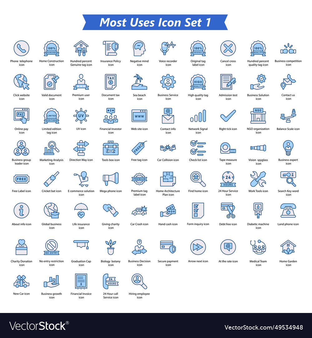 Most uses icon set 1 Royalty Free Vector Image