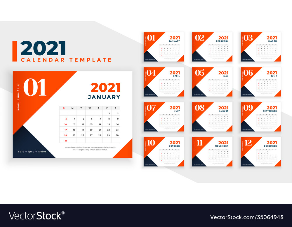 Orange 2021 neue Jahr Kalender Design Vorlage