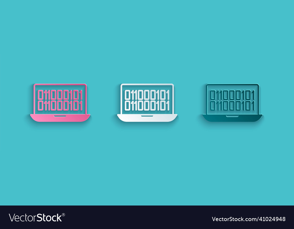Paper cut binary code icon isolated on blue vector image Paper cut binary code icon isolated on blue