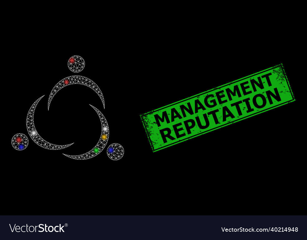 Scratched management reputation seal with network vector image Scratched management reputation seal with network