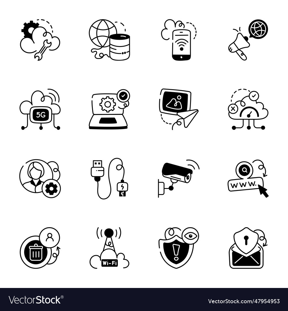 Bundle of security systems sketchy icons