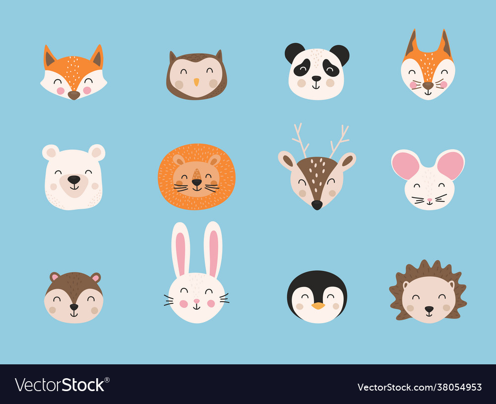 Cartoon cute animals hand drawn characters vector image Cartoon cute animals hand drawn characters