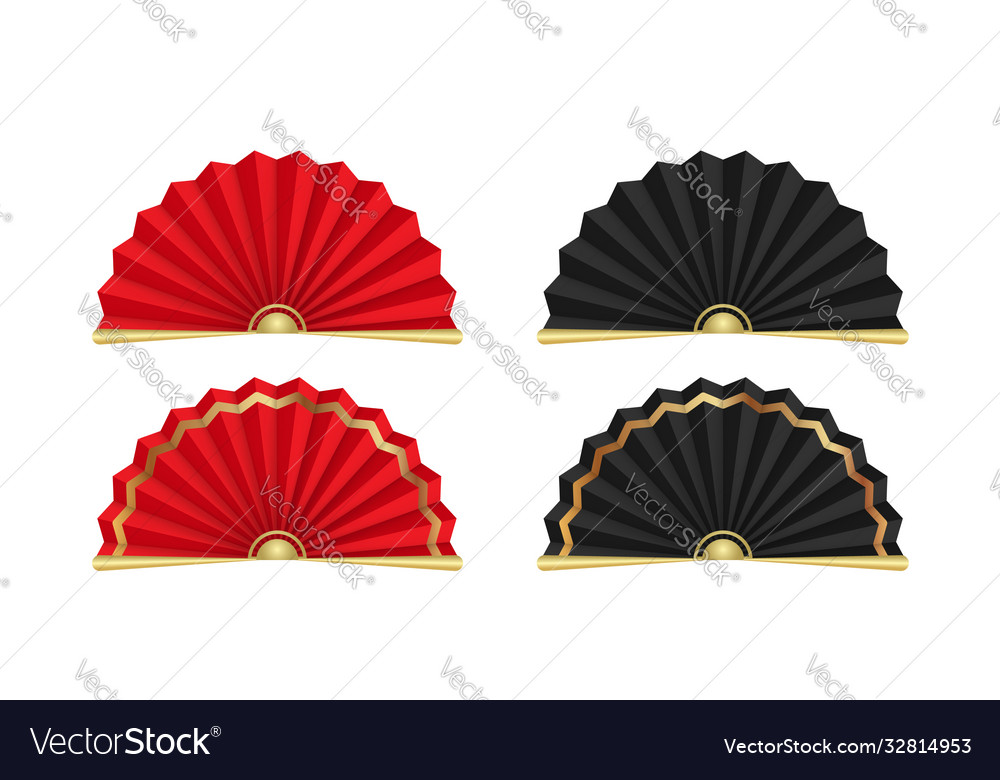 Chinese paper fan collection black and red color vector image Chinese paper fan collection black and red color
