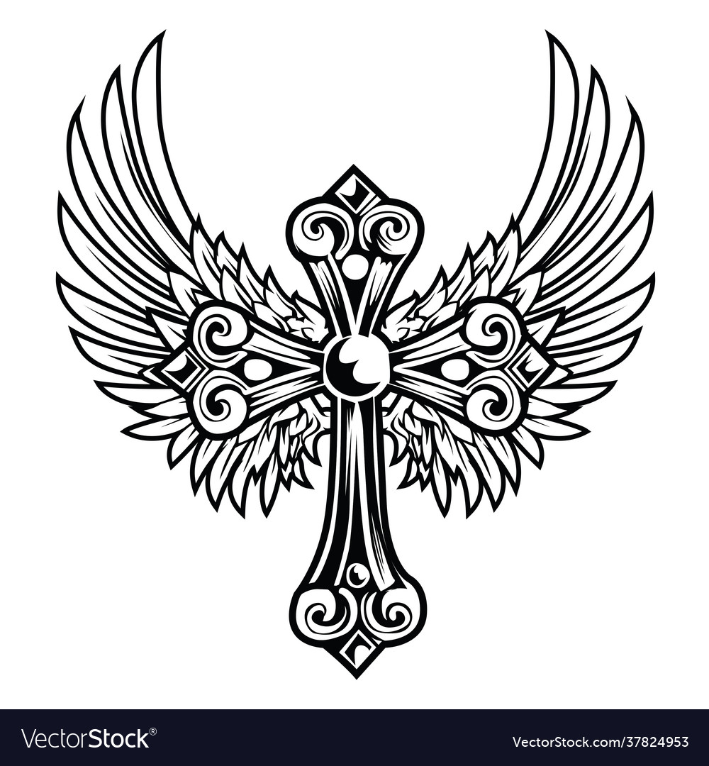 Christian cross wing crown drawing